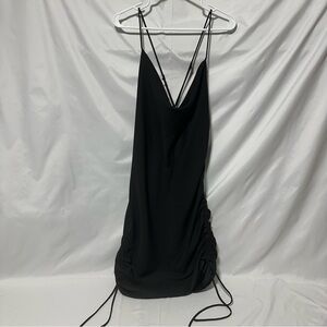 Dynamite Black Backless Dress XL | Adjustable Spaghetti Straps Cinched Sides